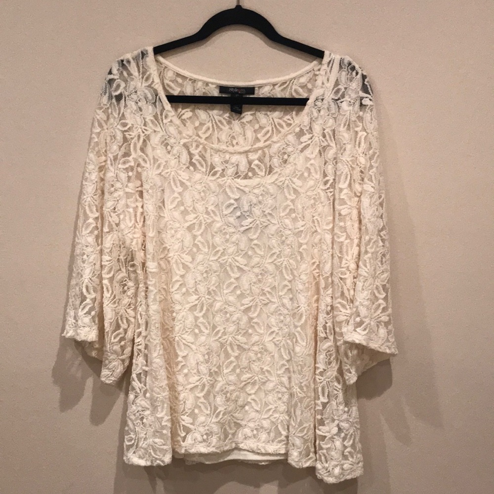 Style & Co 3/4 Sleeve Stretchy Lace Top with Tank